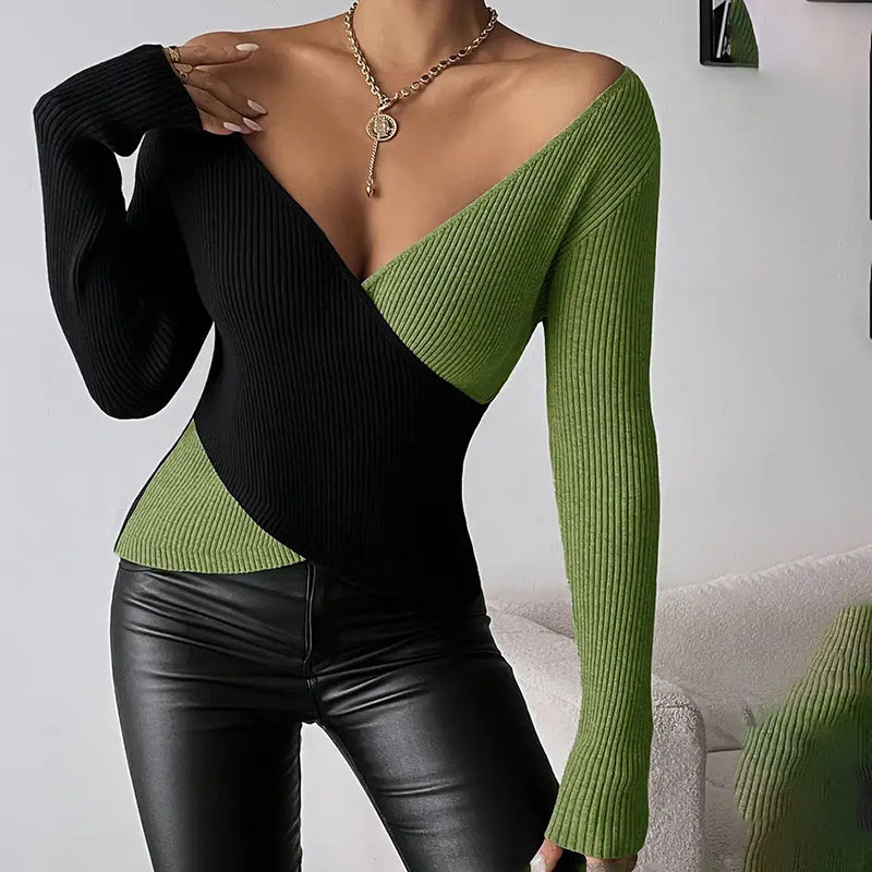 Women's Elegant V-Neck Cross Front Sweater FitiqueFit