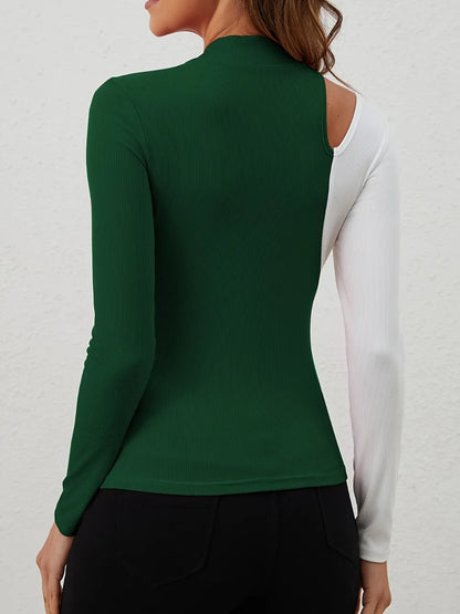 Cutout Contrast Mock Neck Long Sleeve T-Shirt New Era Fashion LLc
