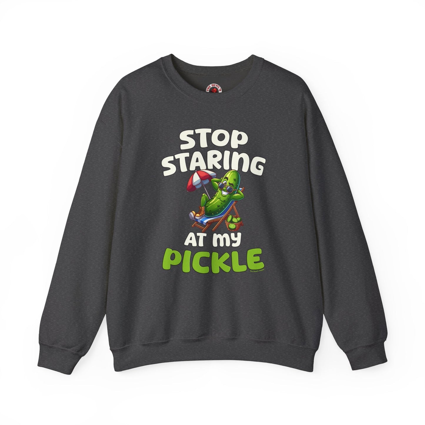 Stop Staring At My Pickle Crewneck Sweatshirt The Devil's Pickle