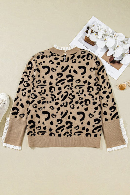 Plus Size Leopard Knit Lacy Trim Long Sleeve Sweat Shop Style & More | Fresh Looks, Everyday Deals & Free Shipping