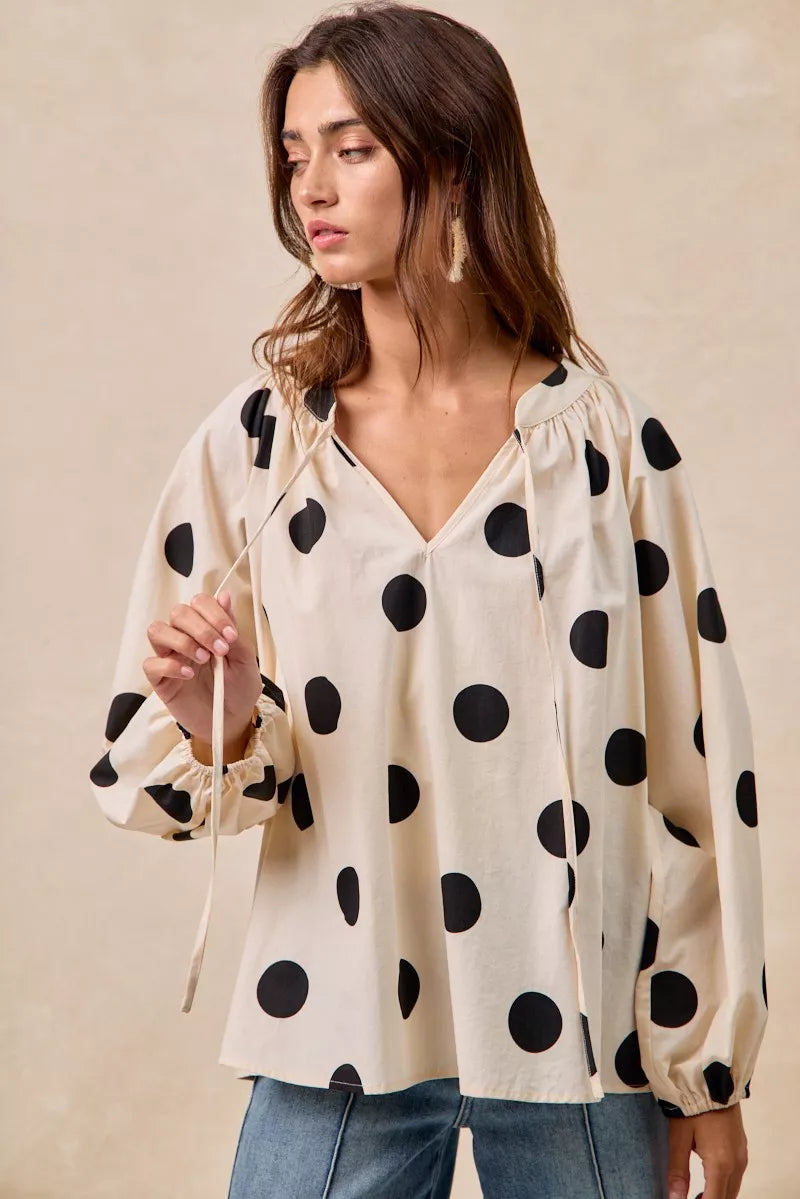 BiBi Polka Dot Exaggerated Balloon Sleeves Blouse FitiqueFit