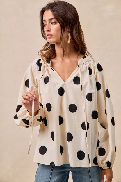 BiBi Polka Dot Exaggerated Balloon Sleeves Blouse FitiqueFit