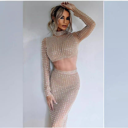 Hot Girl Women's Fashion Rivet Elastic Tight Skirt Suit See size chart under “more details” The Fashion Celestial