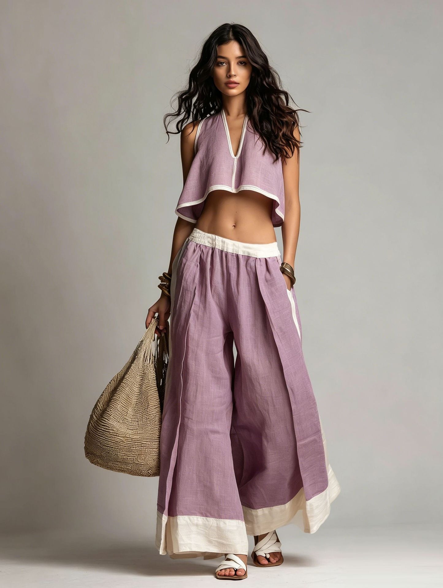 Sleeveless V-Neck Two-Piece Set – Solid Color Lounge & Casual Outfit FitiqueFit