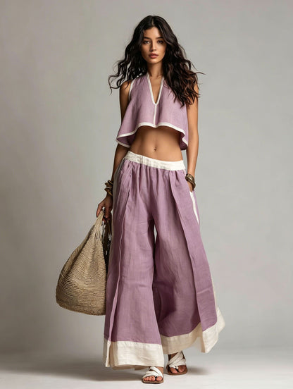 Sleeveless V-Neck Two-Piece Set – Solid Color Lounge & Casual Outfit FitiqueFit