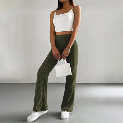 Solid Rib-Knit Pull-On Jogger Pants for Women FitiqueFit