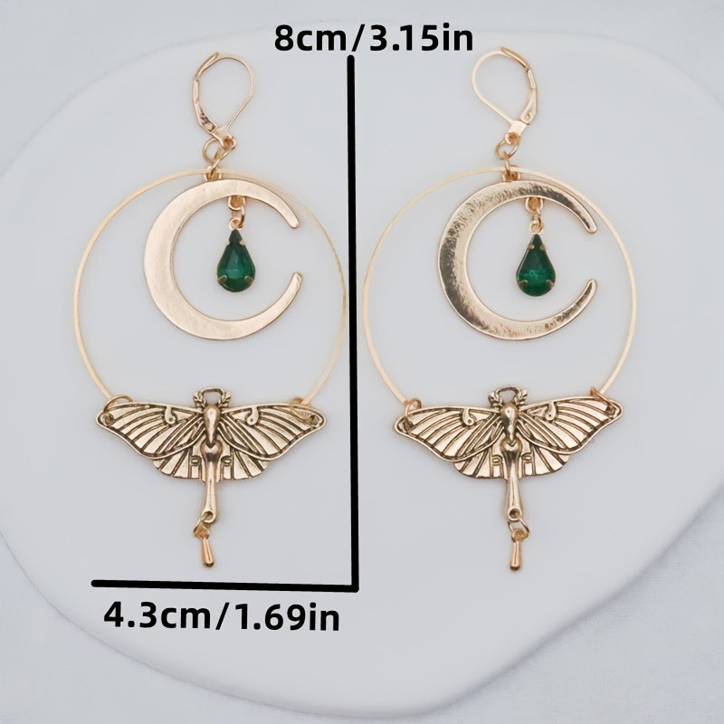 Vintage Crescent Moon Gemstone Earrings for Women, Featuring Bohemian Moth Drop Tassel Accessories. NovaCart