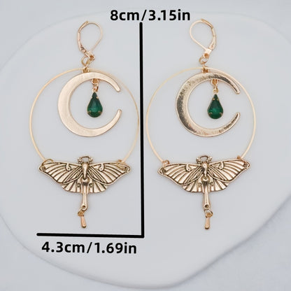 Vintage Crescent Moon Gemstone Earrings for Women, Featuring Bohemian Moth Drop Tassel Accessories. NovaCart
