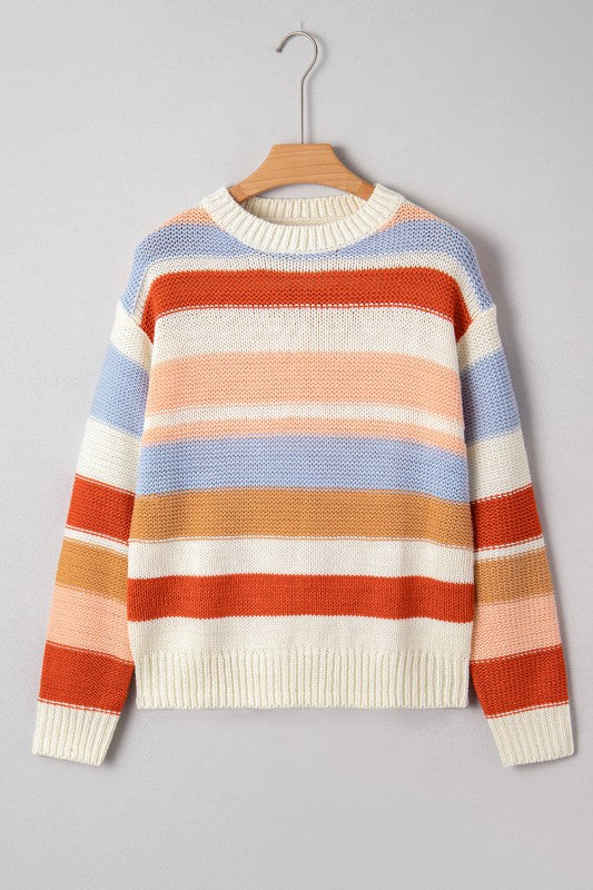 Stripe Colorblock Round Neck Drop Shoulder Sweater Shop Style & More | Fresh Looks, Everyday Deals & Free Shipping