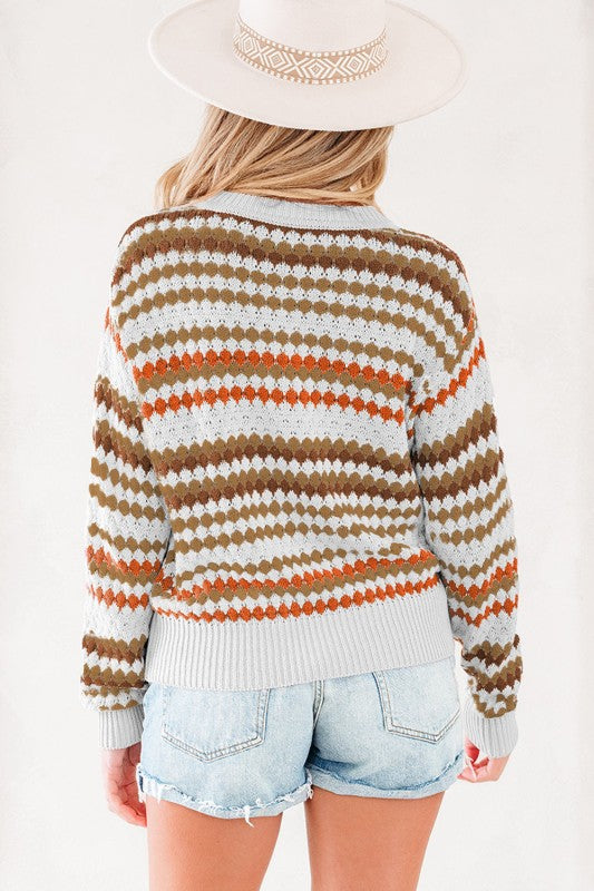 Stripe Eyelet Knit Drop Shoulder Sweater Shop Style & More | Fresh Looks, Everyday Deals & Free Shipping
