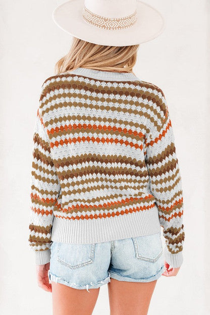 Stripe Eyelet Knit Drop Shoulder Sweater Shop Style & More | Fresh Looks, Everyday Deals & Free Shipping