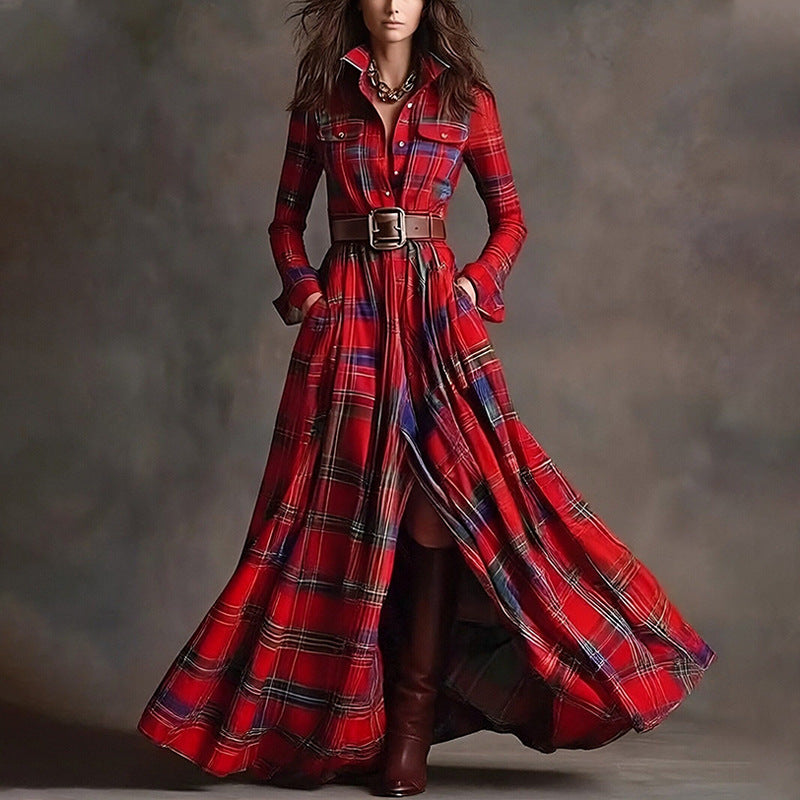 Women's Printed Lapel Slim-Fit Dress – Elegant Commuter Style FitiqueFit