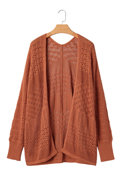 Redwood Burl Mixed Pattern Knitted Open Front Plus Cardigan Garden Naked Curves