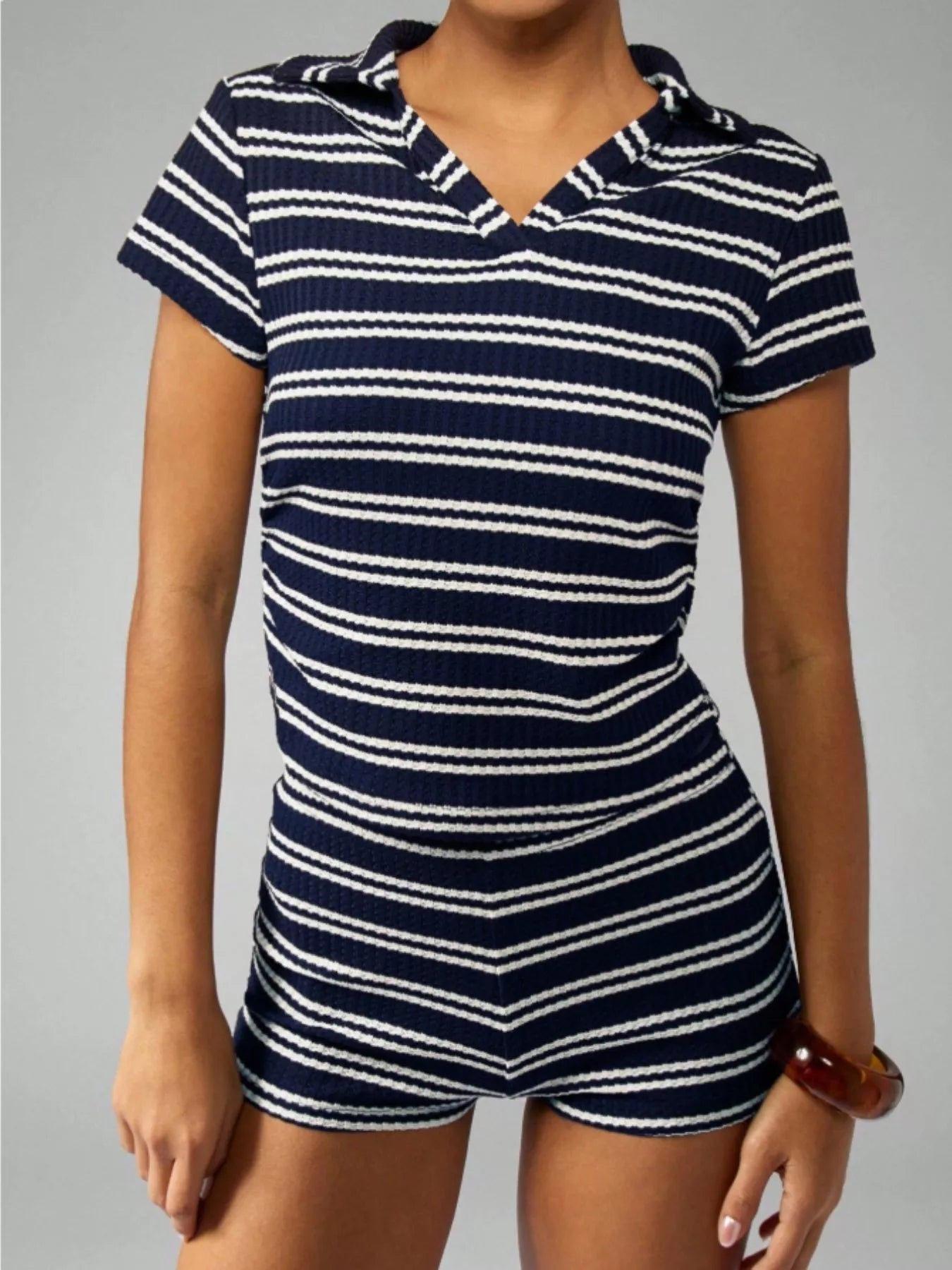Striped Knit Short Sleeve Top & Shorts Set New Era Fashion LLc