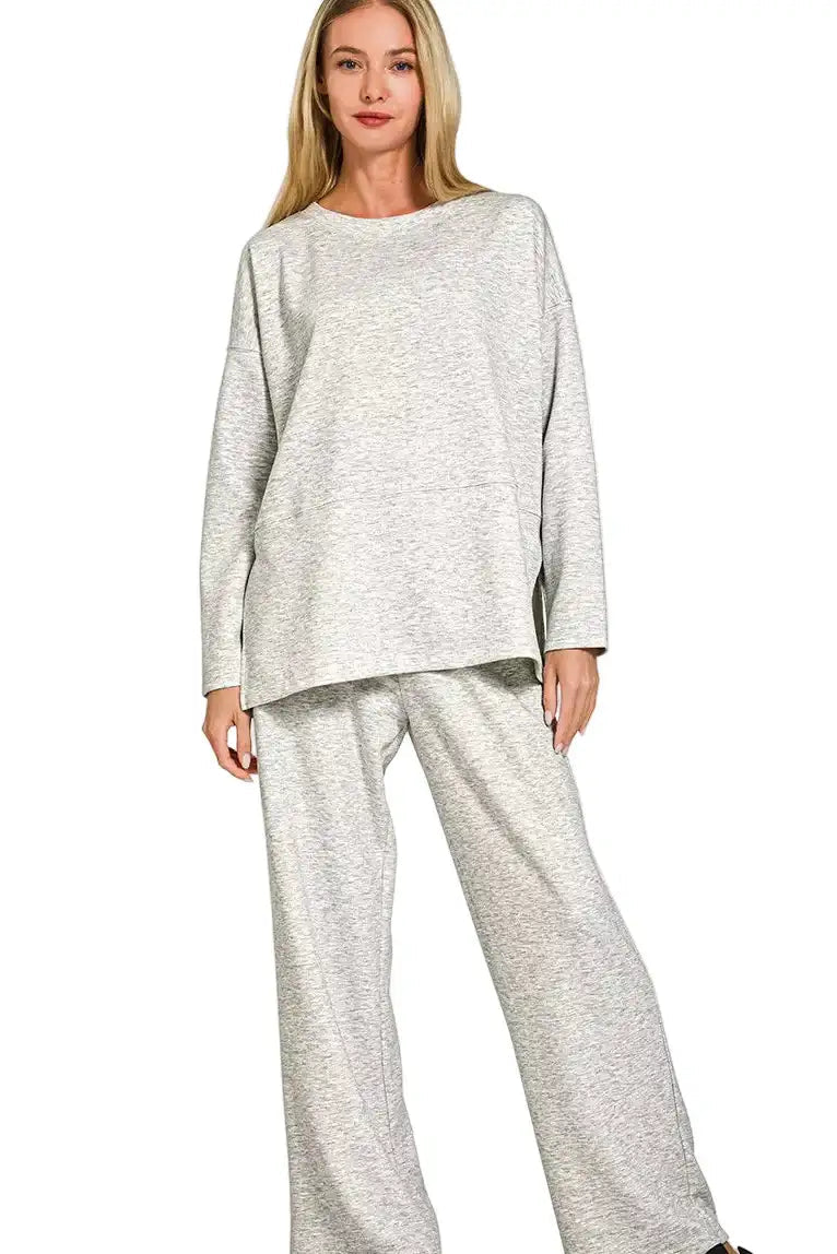 Zenana Scuba Side Slit Top and Pants Set West2East Surf
