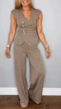 Women's Pleated Vest & Pants Set – Metal Buckle Detail FitiqueFit