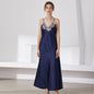 Imitated Silk Lace Sexy V-neck Long Slip Nightdress Pajamas Homewear Grayceful LLC
