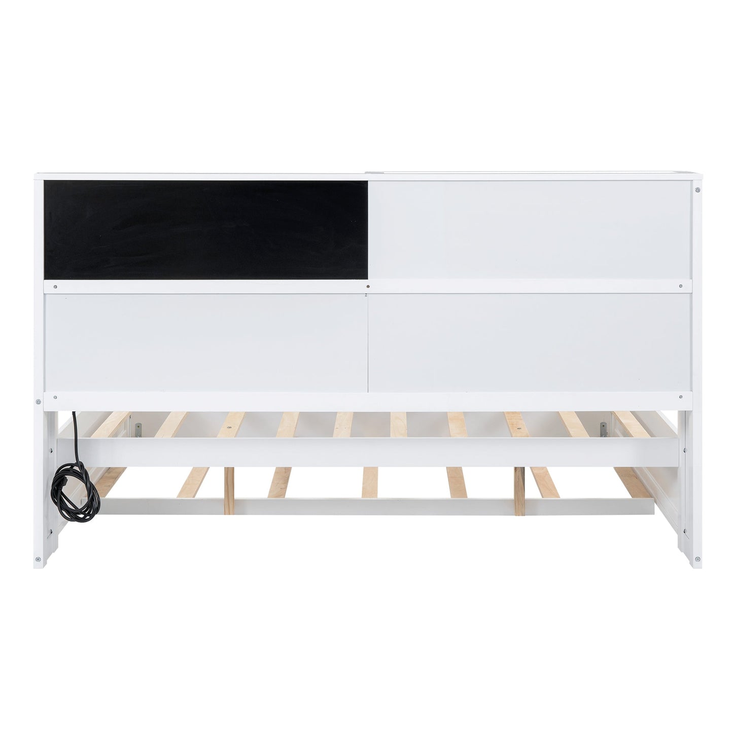 Full Size Daybed with Storage Shelves, Blackboard, Cork board, USB Ports and Twin Size Trundle  White