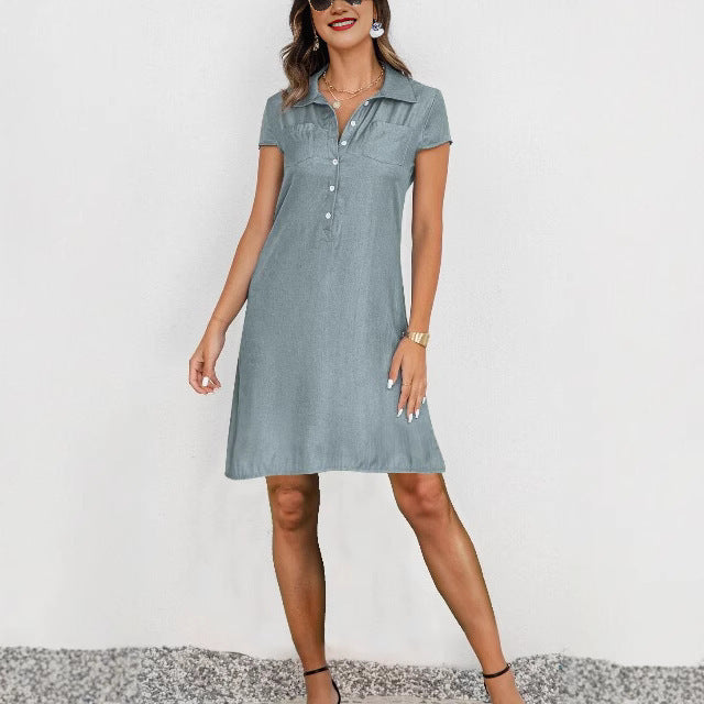 Split Pocket Large Swing Skirt Plus Size Casual Denim Dress Grayceful LLC
