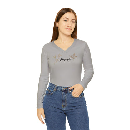 Grayceful Floral Long Sleeve V-neck Shirt for Women, Cozy Casual Wear, Gift for Grayceful LLC