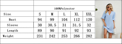 European American Summer New Solid Color And V-neck Loose Pleated Half-length Sleeve Dress Grayceful LLC