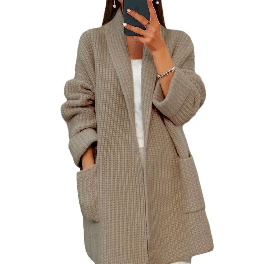 Lapel Knitted Cardigan With Pockets Fashion Casual Loose Sweater Jacket Fall Spring Women's Clothing Grayceful LLC