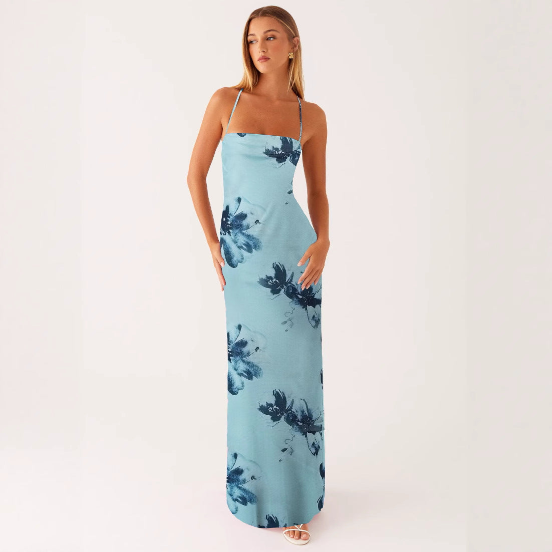 Printed Sleeveless Strap Bodycon Maxi Dress | High Waist FitiqueFit