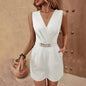 Elegant Sleeveless V-Neck Jumpsuit Solid Color One-Piece FitiqueFit
