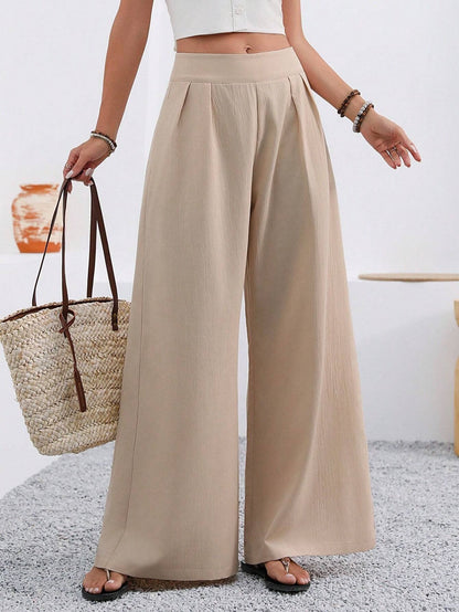 Women's High-Waist Wide-Leg Trousers with Pockets – Full Length FitiqueFit