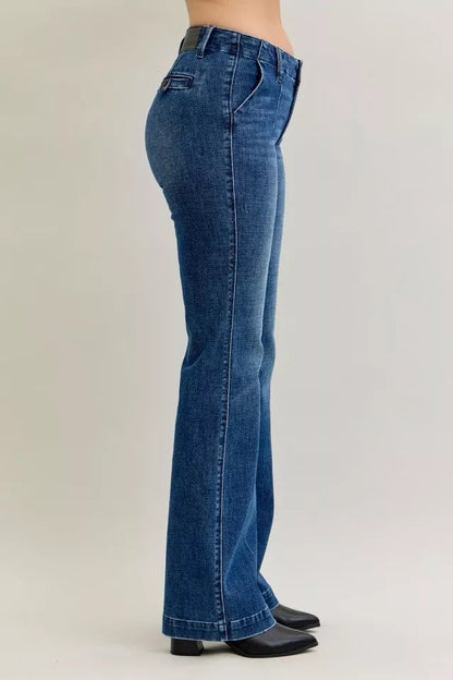 Judy Blue Full Size Mid Rise Bootcut Jeans with Welt Pockets Plus Size Garden Naked Curves