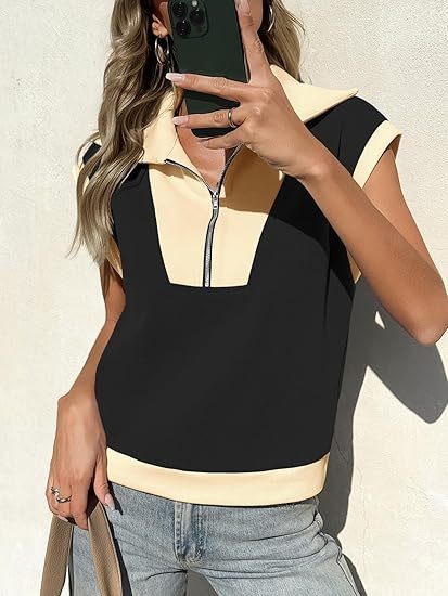Fisoew Color‑Block Half‑Zip Polo Sweatshirt FitiqueFit