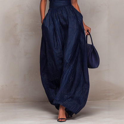 Women's Sleeveless Striped Wide-Leg Jumpsuit with Pockets FitiqueFit