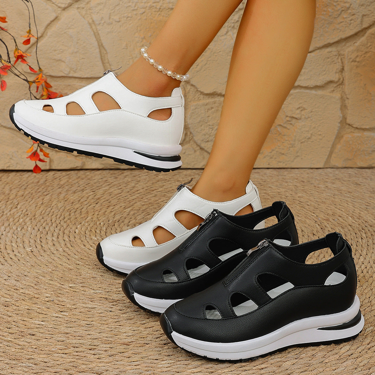 Women's Chunky Sole Closed-Toe Sandals – Soft Sole Velcro Strap FitiqueFit
