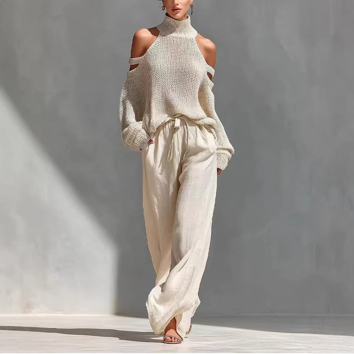 Women's Long-Sleeve Turtleneck Top & Pants Set – Elegant 2-Piece FitiqueFit