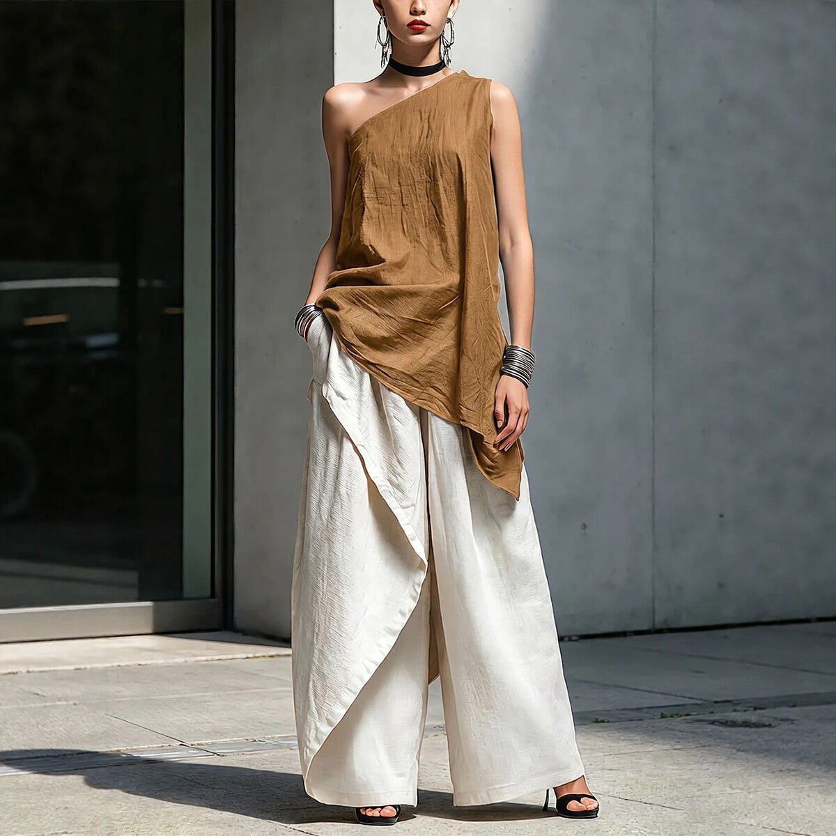 Women's One-Shoulder Asymmetric Sleeveless Top FitiqueFit