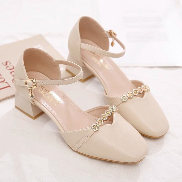 Women's Mid-Heel Slingback Pumps – Square Toe Buckle Strap FitiqueFit