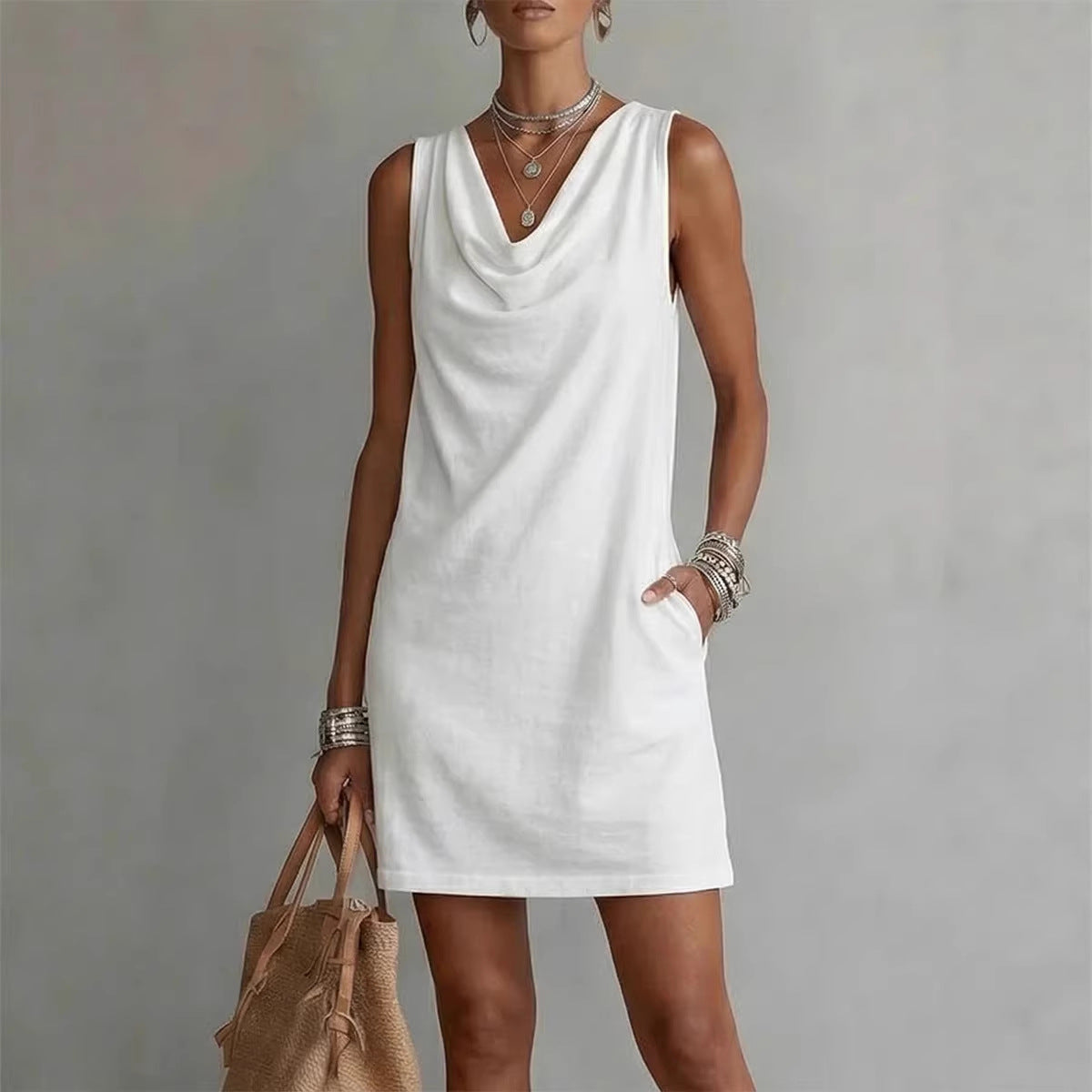 Women's Off-Shoulder Sleeveless Dress – Casual Pullover Midi Dress FitiqueFit