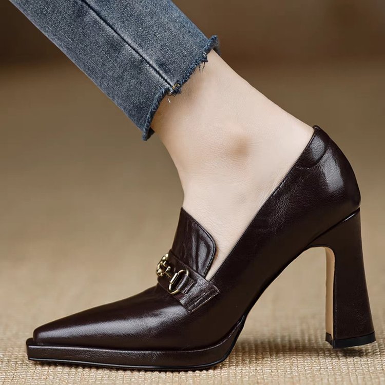 Women's Retro Chunky Heel Pointed Toe Pumps – Slip-On Office Heels FitiqueFit