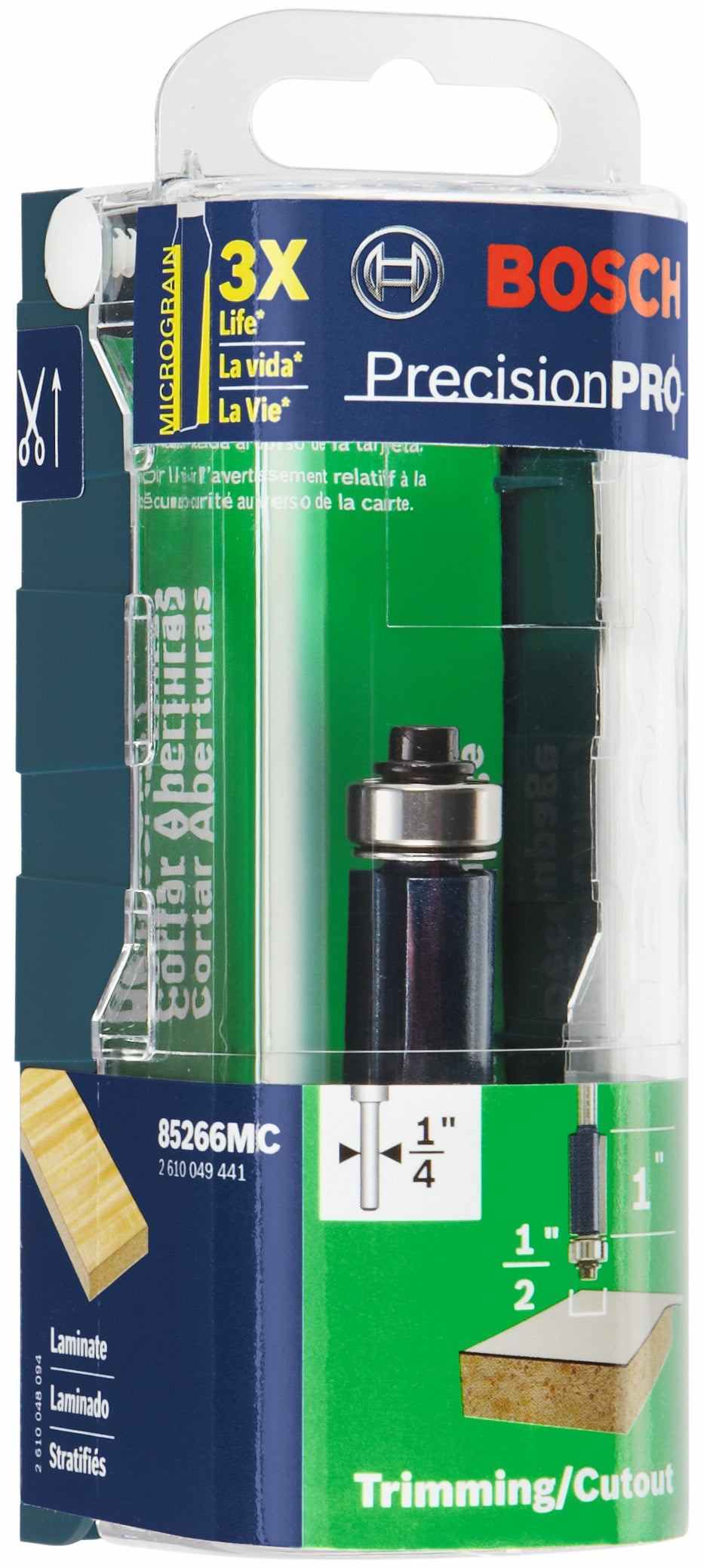 BOSCH 85266MC 1/2 In. x 1 In. Carbide-Tipped Double-Flute Flush Trim Router Bit VM Hardware