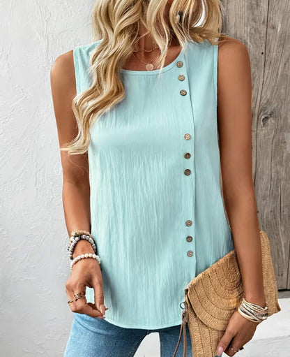 Women's Loose-Fit Round-Neck Cotton Tank Top – Casual Elegant Solid Color FitiqueFit