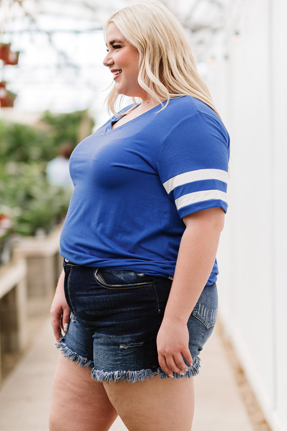 Plus Size Striped V-Neck Tee Shirt See size chart under “more details” The Fashion Celestial