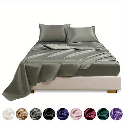 4pcs Satin Bed Sheet Four-Piece Set Includes One Fitted Sheet, One Flat Sheet, And Two Pillowcases. Pillowcases Do Not Include Inserts. Solid Colors Showcase Simple Elegance. The Simple Style Is Classic And Timeless. Polyeste NovaCart