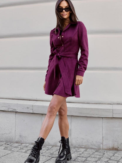 Loose Linen Lace-Up Long-Sleeve Mini Dress – 3 Colors, S–2XL FitiqueFit