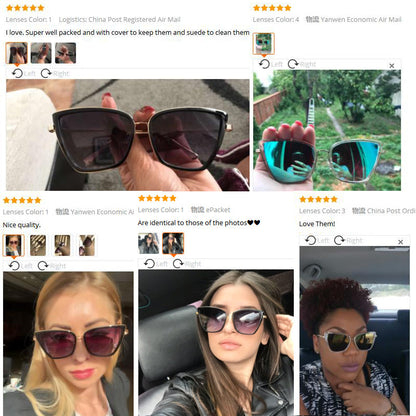 Big Cat Eye Sunglasses Women Black Mirror Sun Glasses FitiqueFit