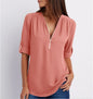 Women's Short-Sleeve Zip V-Neck Loose Top FitiqueFit
