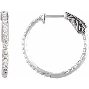 14K White 3/4 CTW Natural Diamond Inside-Outside 23 mm Hinged Hoop Earrings Ethereal Legacy Boutiques
