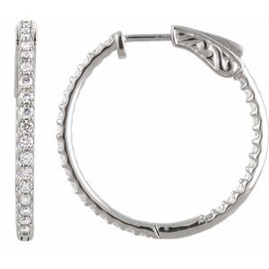 Sterling Silver Imitation White Cubic Zirconia Inside-Outside 26.5 mm Hinged Hoop Earrings Ethereal Legacy Boutiques