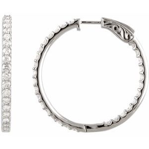 Sterling Silver Imitation White Cubic Zirconia Inside-Outside 34.5 mm Hinged Hoop Earrings Ethereal Legacy Boutiques