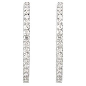 Sterling Silver Imitation White Cubic Zirconia Inside-Outside 34.5 mm Hinged Hoop Earrings Ethereal Legacy Boutiques