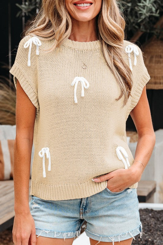 Solid Bow Applique Cap Sleeve Sweater Shop Style & More | Fresh Looks, Everyday Deals & Free Shipping